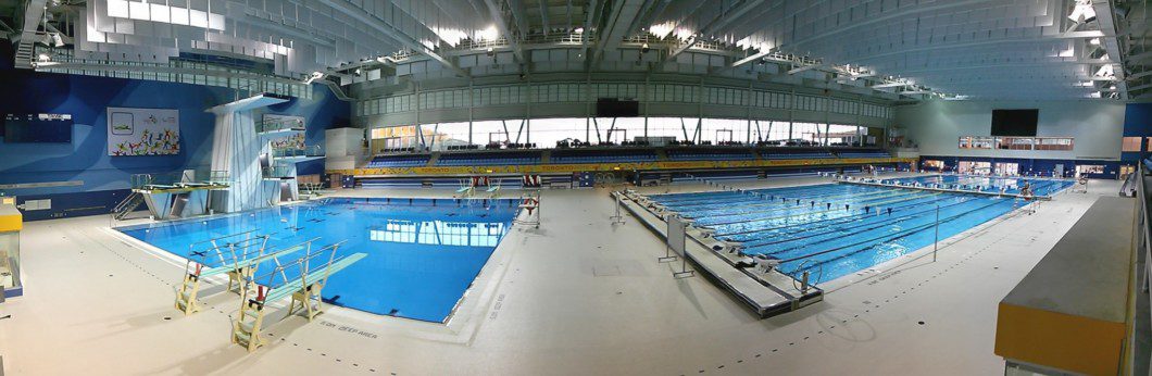 swimming pool inside Pan Am pool building