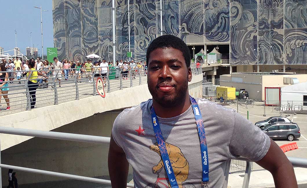 Tristan Garnett outside the Aquatic Olympic Stadium in Rio