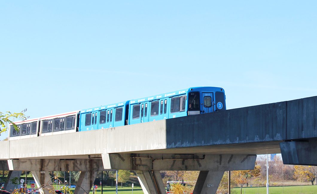 Train rolling into the Scarborough Centre Station. City council is supporting an express Scarborough Subway Extension.