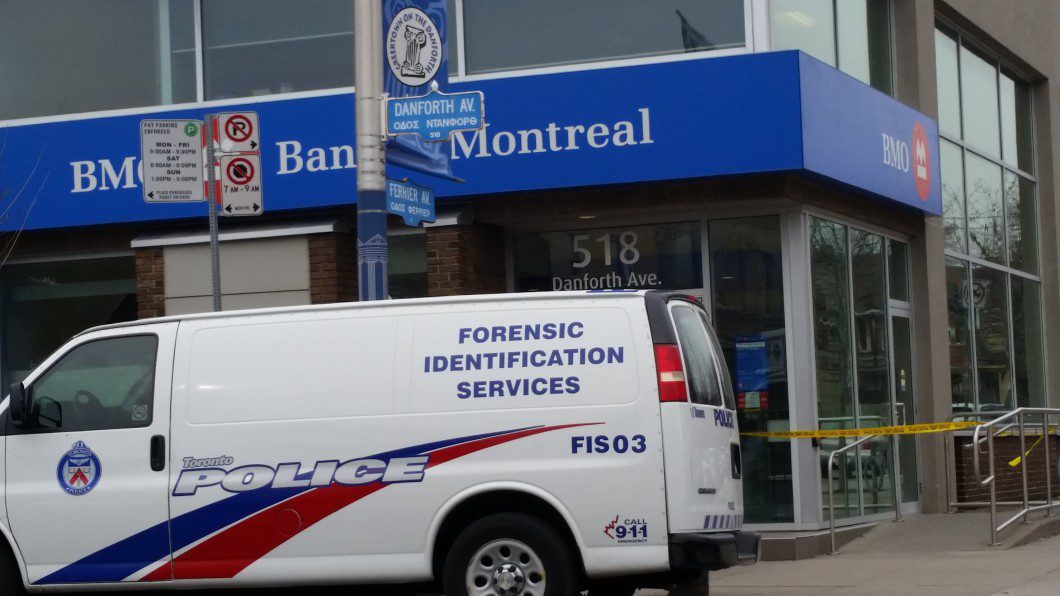 Toronto Police forensic van outside bank