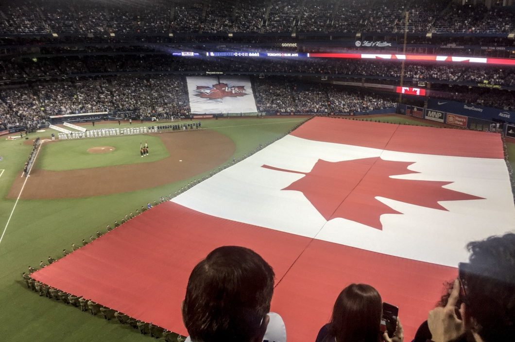 Canadian flag on display at Rogers Centre.