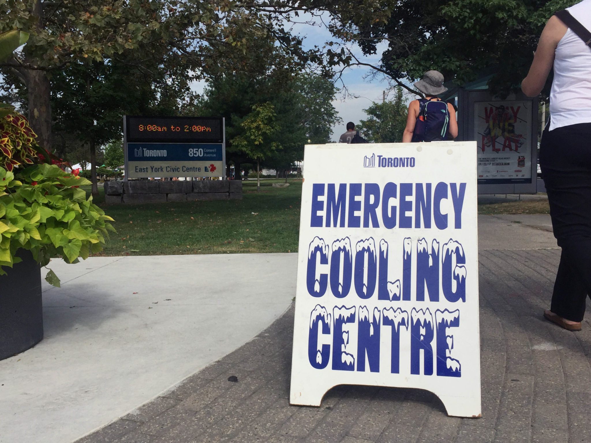 Sign of cooling centre in front of East York Civic Centre