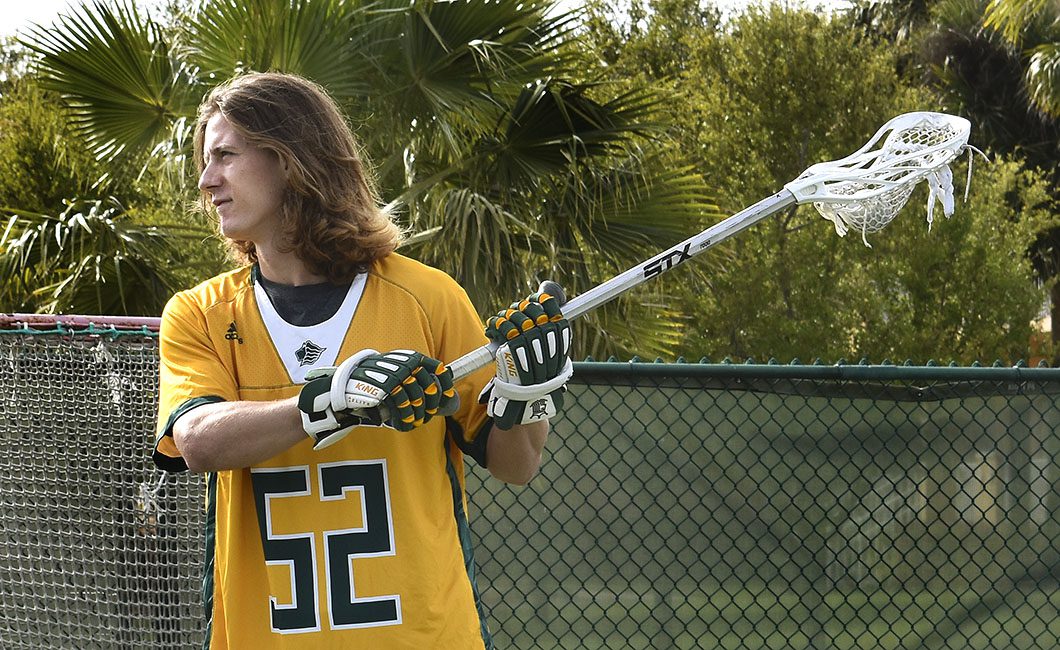 Lacrosse attackman Charlie Kurdenbach showcases his technique on the lacrosse field at St. Leo's. He has become an integral part of the Lions' offense this season. 