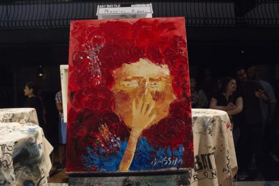 Man covering his mouth painting