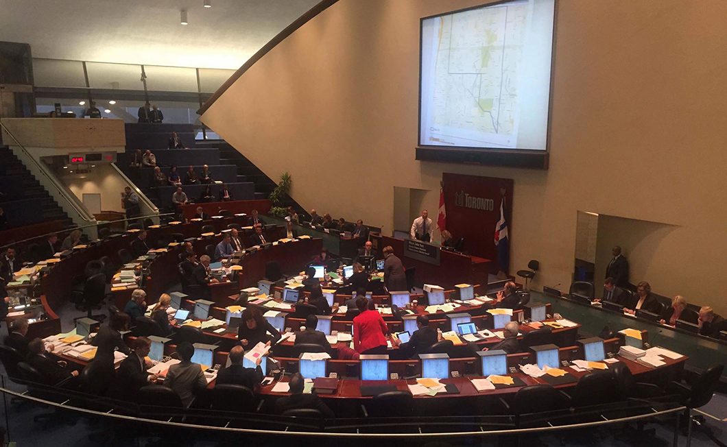 A photo of city council in action.