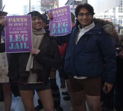 Local shoppers joining in on the No Pants Subway Ride trends.