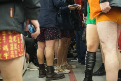 The Sunday Afternoon commute on the Northbound TTC Subway line, with pantsless commuters.