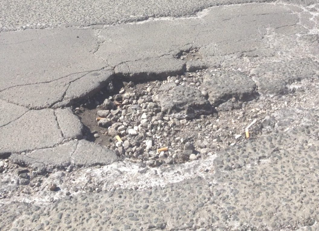 A pothole on Victoria Park and Lawrence