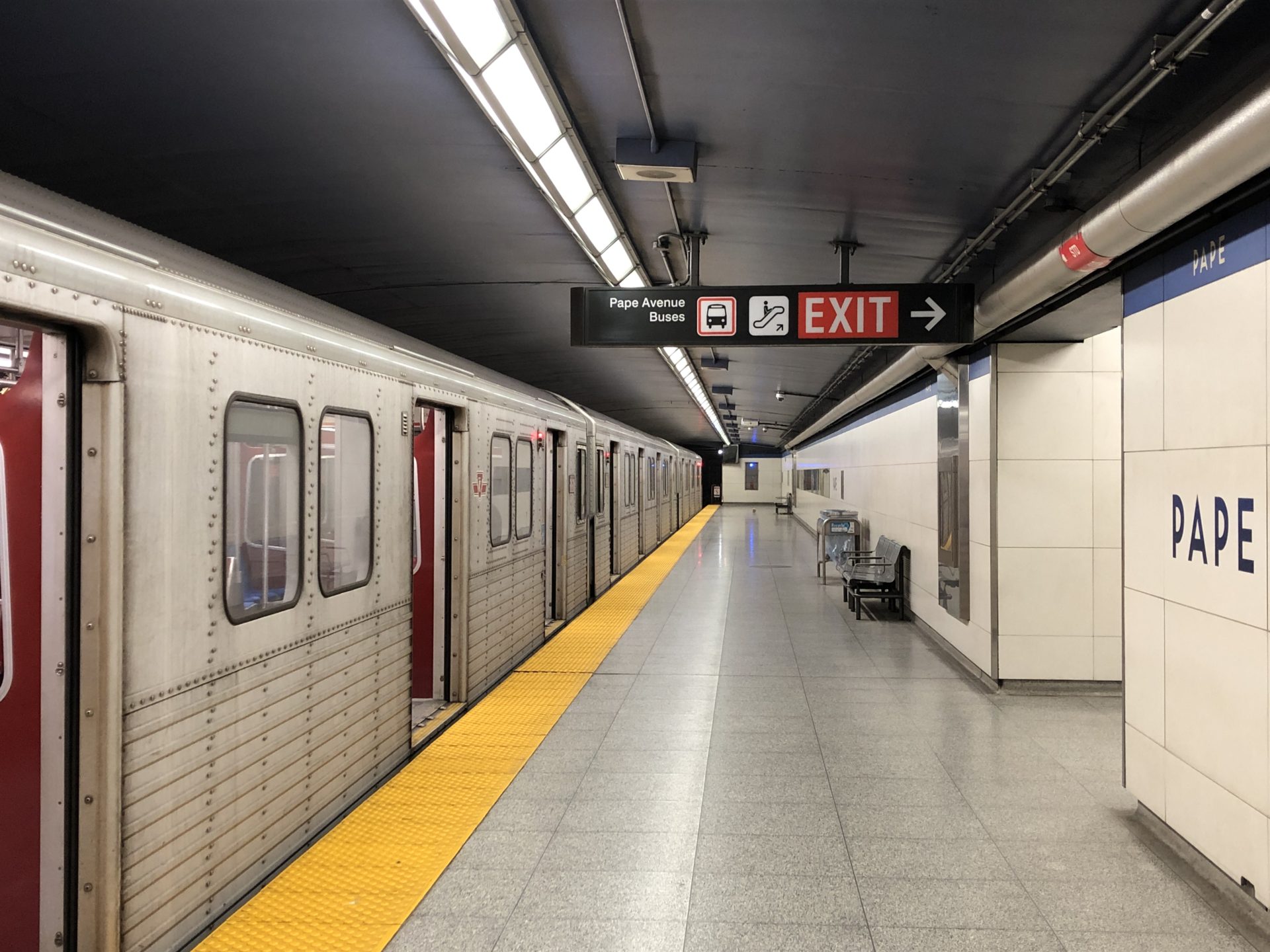 A subway train is parked at Pape station in East York the day before a major transit announcement by the Ontario Government.