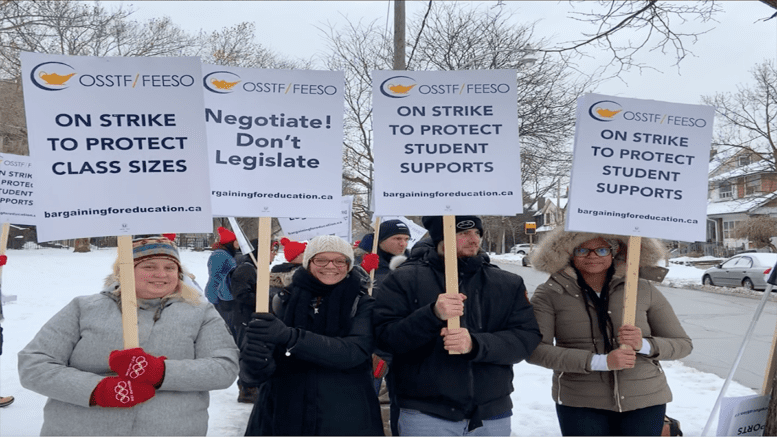 teachers striking outside Danforth CTI