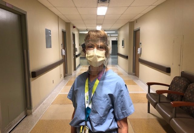 Maureen Taylor in wearing PPE while working as a physician's assistant at Michael Garron Hospital in Toronto