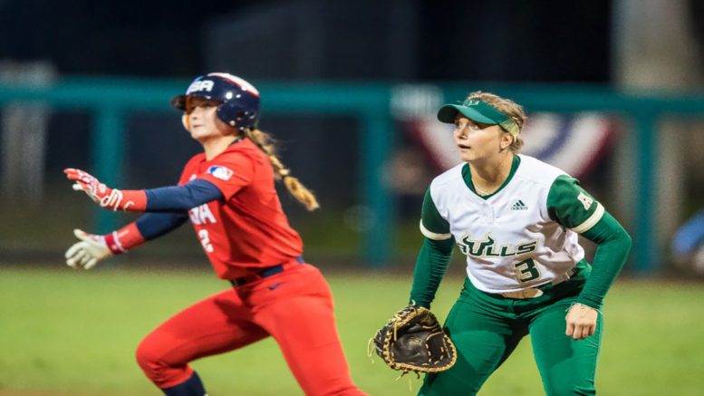 Bethaney Keen playing infield during a matchup with Team USA.
