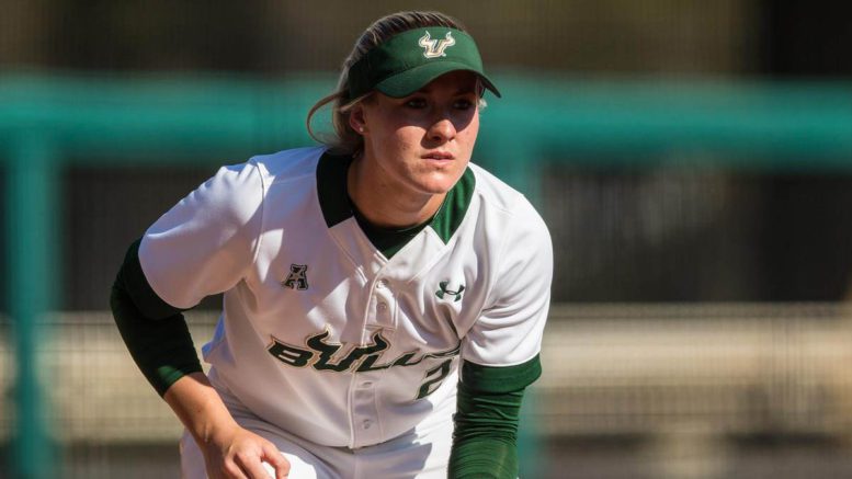 USF Infielder Brooke Hartman prepares to make a play on defence