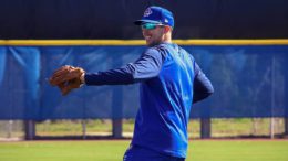 Kevin Smith throwing a ball at Blue Jays spring training