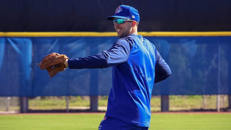 Kevin Smith throwing a ball at Blue Jays spring training
