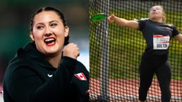 Canadian Para athletes at their competitions (discus and shot put, respectively)