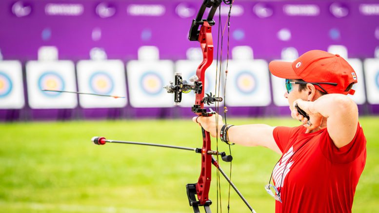 Canadian archer Karen Van Nest shoots an arrow during a Tokyo training session.
