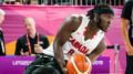 Blaise Mutware, a member of Canada's men's senior wheelchair basketball team, looks for a pass at the Parapan Am Games in Lima in 2019
(Photo courtesy of wheelchairbasketball.ca)