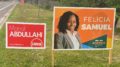 Scarborough-Rouge Park NDP candidate Felicia Samuel on the right and Liberal candidate Manal Abdullahi on the left.  Photo by Jermaine Wilson/ Toronto Observer

