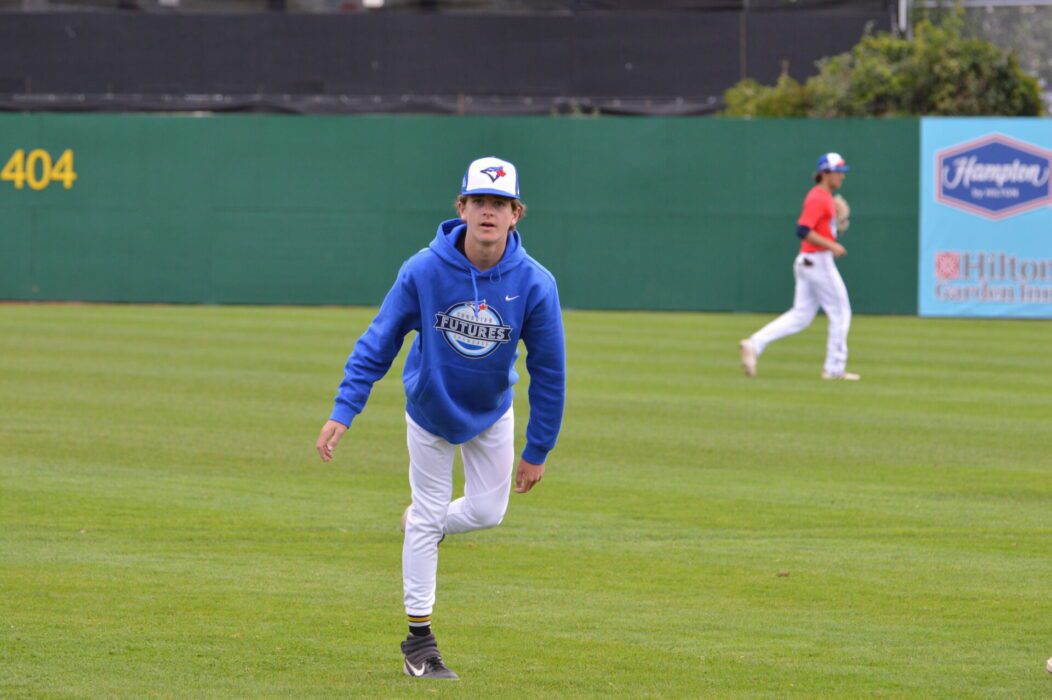 Sean Duncan warms up at the Toronto Blue Jays Futures Showcase