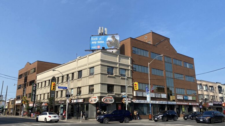 The proposed site for a 49-storey development, at 654-658 Danforth Ave.