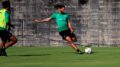 Tampa Bay Rowdies defender Forrest Lasso (3) shoots past 
teammate JJ Williams (9) in practice this morning at their Tampa training complex. (Jamie Attard/Toronto Observer)