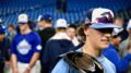 Nathan Flewelling poses with his 2023 Canadian Futures Showcase Home Run Derby belt over his shoulder. (Ryan Galati/Toronto Observer)