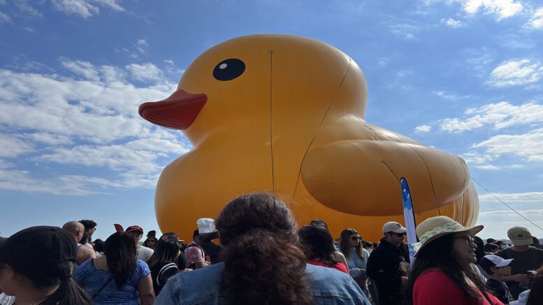 world's largest rubber duck and a crowd of people