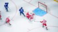 William Nylander dishes the puck past Alex Lyon as the Maple Leafs beat the Red Wings 4-3 in overtime (Toronto Maple Leafs on X)