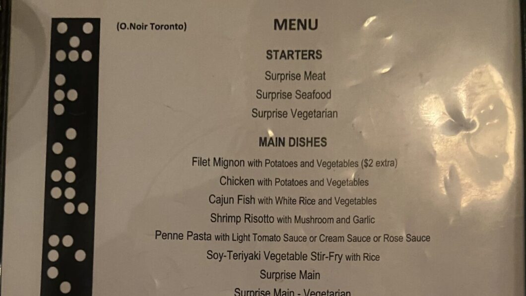 The menu of O.Noir restaurant, which shows available food options. 