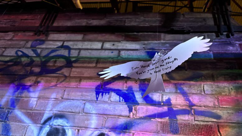 Paper bird at Space for Grief art installation