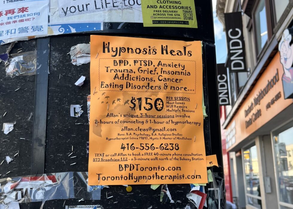A poster ad of a hypnosis clinic.