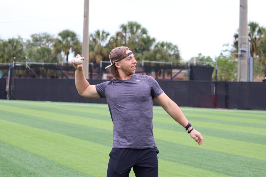 Parker Schlichte takes part in a game of catch.