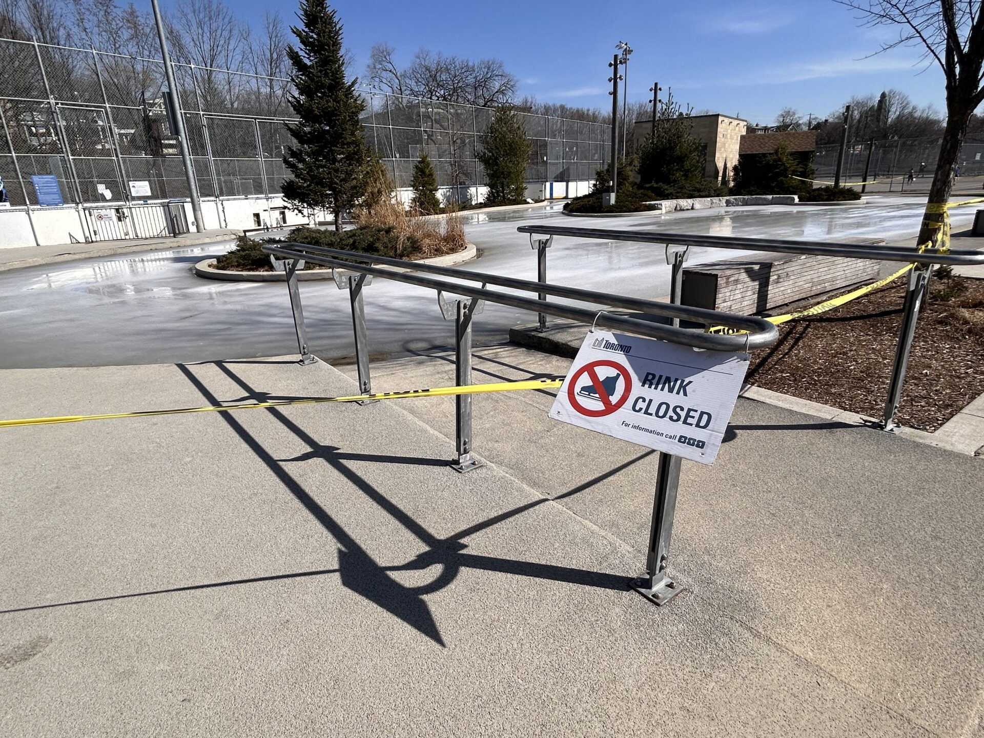 Riverdale Park East ice rink is closed with yellow tape surrounding  the rink